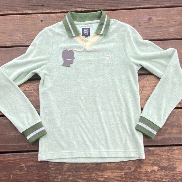 Brain dead split neck terry cloth long sleeve polo shirt - Picture 6 of 6